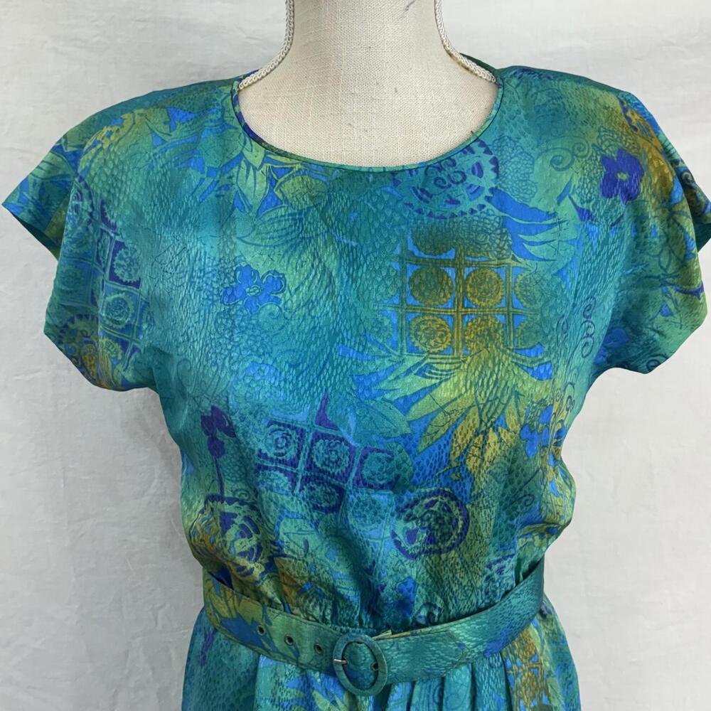 Vtg 80s Hawaiian print midi dress sz 6 - Picture 3 of 6